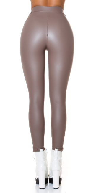 faux leather high waist leggings with zips Brown